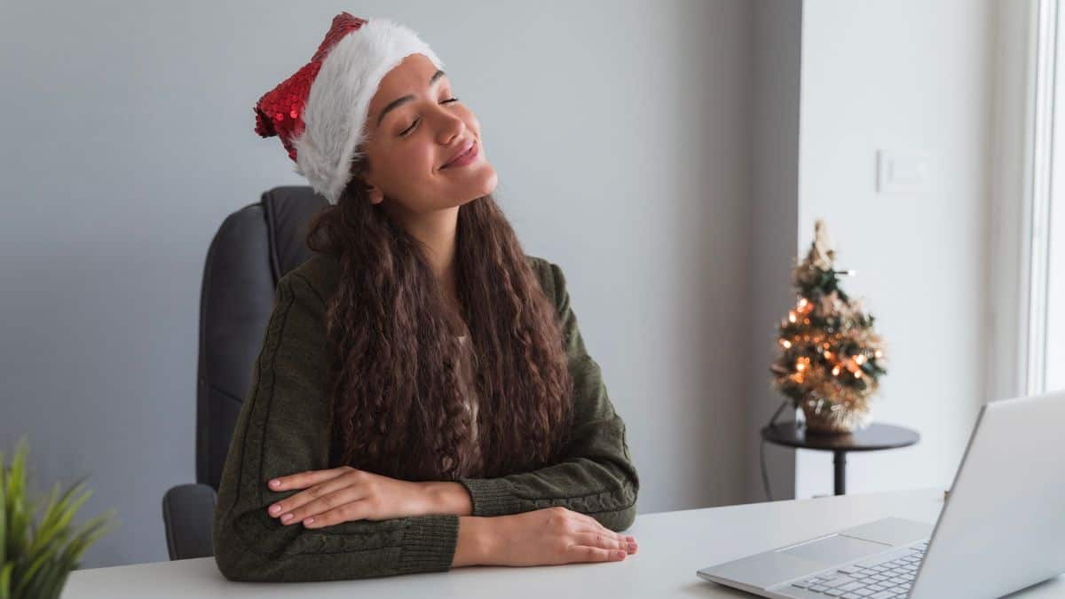 a woman wearing santa hat